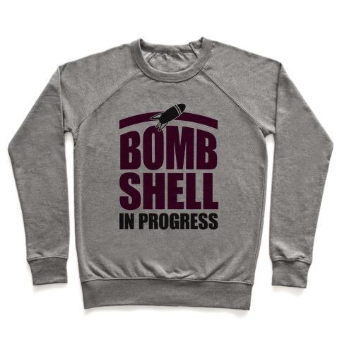 Virgin Teez  Pullover Crewneck Sweatshirt / x-small / Heathered Gray BOMBSHELL IN PROGRESS CREWNECK SWEATSHIRT