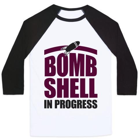 Virgin Teez  Baseball Tee Unisex Classic Baseball Tee / x-small / White/Black BOMBSHELL IN PROGRESS UNISEX CLASSIC BASEBALL TEE