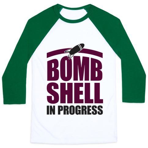 Virgin Teez  Baseball Tee Unisex Classic Baseball Tee / x-small / White/Dark Green BOMBSHELL IN PROGRESS UNISEX CLASSIC BASEBALL TEE