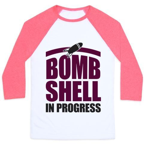 Virgin Teez  Baseball Tee Unisex Classic Baseball Tee / x-small / White/Neon Pink BOMBSHELL IN PROGRESS UNISEX CLASSIC BASEBALL TEE