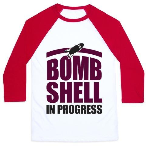 Virgin Teez  Baseball Tee Unisex Classic Baseball Tee / x-small / White/Red BOMBSHELL IN PROGRESS UNISEX CLASSIC BASEBALL TEE