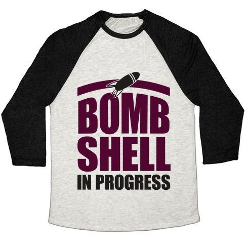 Virgin Teez  Baseball Tee Unisex Tri-Blend Baseball Tee / small / Oatmeal / Black BOMBSHELL IN PROGRESS UNISEX TRI-BLEND BASEBALL TEE