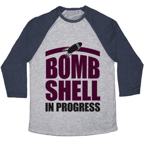 Virgin Teez  Baseball Tee Unisex Tri-Blend Baseball Tee / small / Athletic Gray / Navy BOMBSHELL IN PROGRESS UNISEX TRI-BLEND BASEBALL TEE