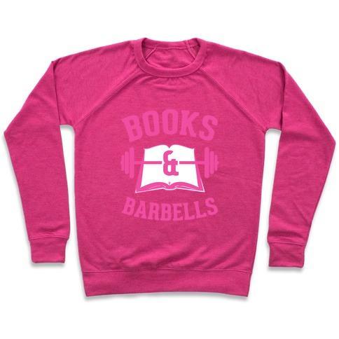 Virgin Teez  Pullover Crewneck Sweatshirt / x-small / Deep Pink BOOKS & BARBELLS CREWNECK SWEATSHIRT
