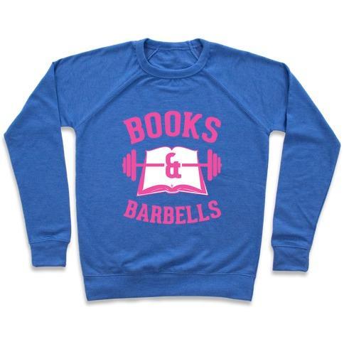 Virgin Teez  Pullover Crewneck Sweatshirt / x-small / Heathered Blue BOOKS & BARBELLS CREWNECK SWEATSHIRT