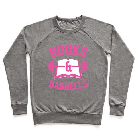 Virgin Teez  Pullover Crewneck Sweatshirt / x-small / Heathered Gray BOOKS & BARBELLS CREWNECK SWEATSHIRT