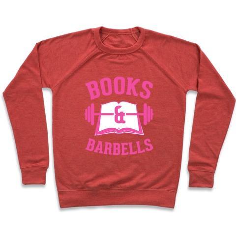 Virgin Teez  Pullover Crewneck Sweatshirt / x-small / Heathered Red BOOKS & BARBELLS CREWNECK SWEATSHIRT