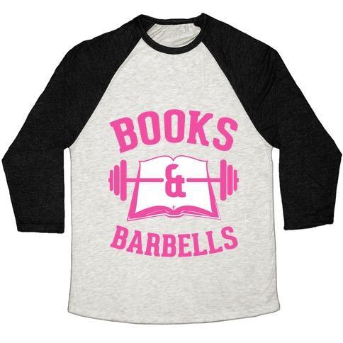Virgin Teez  Baseball Tee Unisex Tri-Blend Baseball Tee / small / Oatmeal / Black BOOKS & BARBELLS UNISEX TRI-BLEND BASEBALL TEE