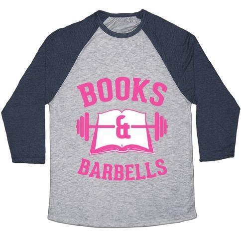 Virgin Teez  Baseball Tee Unisex Tri-Blend Baseball Tee / small / Athletic Gray / Navy BOOKS & BARBELLS UNISEX TRI-BLEND BASEBALL TEE