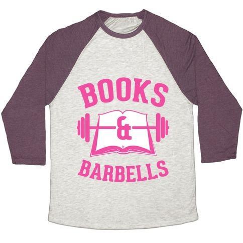 Virgin Teez  Baseball Tee Unisex Tri-Blend Baseball Tee / small / Oatmeal / Maroon BOOKS & BARBELLS UNISEX TRI-BLEND BASEBALL TEE