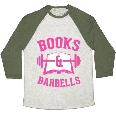 Virgin Teez  Baseball Tee Unisex Tri-Blend Baseball Tee / small / Oatmeal / Moss BOOKS & BARBELLS UNISEX TRI-BLEND BASEBALL TEE