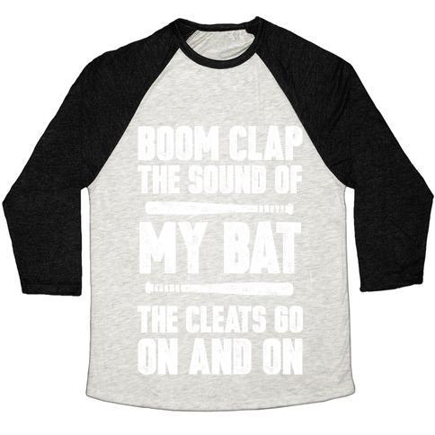 Virgin Teez  Baseball Tee Unisex Tri-Blend Baseball Tee / small / Oatmeal / Black BOOM CLAP THE SOUND OF MY BAT THE CLEATS GO ON AND ON UNISEX TRI-BLEND BASEBALL TEE