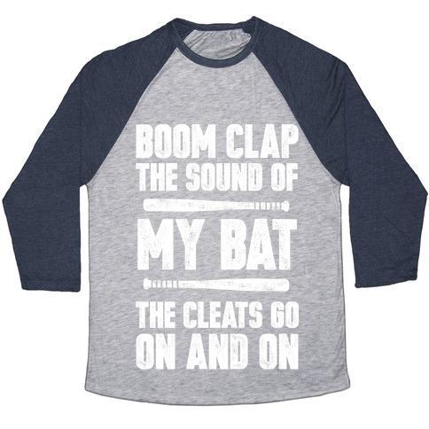 Virgin Teez  Baseball Tee Unisex Tri-Blend Baseball Tee / small / Athletic Gray / Navy BOOM CLAP THE SOUND OF MY BAT THE CLEATS GO ON AND ON UNISEX TRI-BLEND BASEBALL TEE