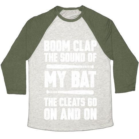 Virgin Teez  Baseball Tee Unisex Tri-Blend Baseball Tee / small / Oatmeal / Moss BOOM CLAP THE SOUND OF MY BAT THE CLEATS GO ON AND ON UNISEX TRI-BLEND BASEBALL TEE