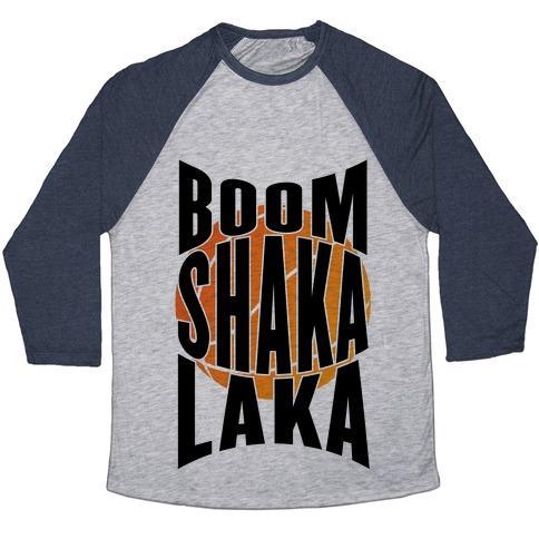 Virgin Teez  Baseball Tee Unisex Tri-Blend Baseball Tee / small / Athletic Gray / Navy BOOM SHAKA LAKA! UNISEX TRI-BLEND BASEBALL TEE