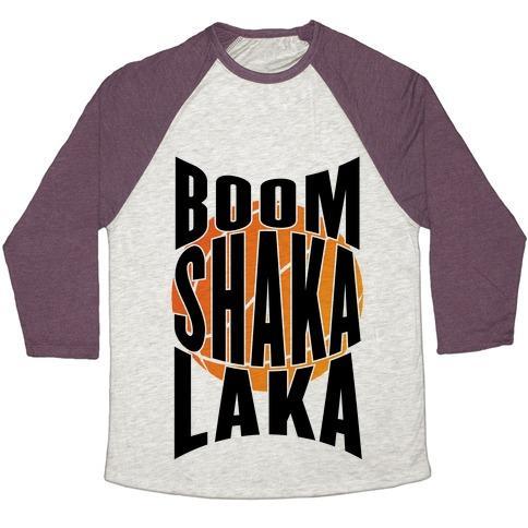 Virgin Teez  Baseball Tee Unisex Tri-Blend Baseball Tee / small / Oatmeal / Maroon BOOM SHAKA LAKA! UNISEX TRI-BLEND BASEBALL TEE