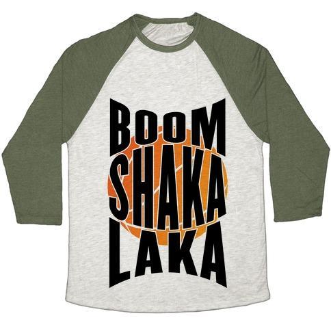 Virgin Teez  Baseball Tee Unisex Tri-Blend Baseball Tee / small / Oatmeal / Moss BOOM SHAKA LAKA! UNISEX TRI-BLEND BASEBALL TEE