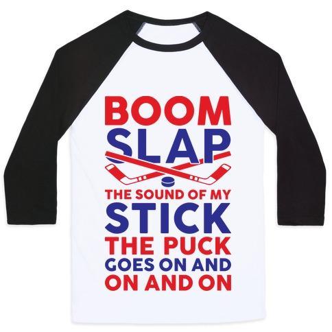 Virgin Teez  Baseball Tee Unisex Classic Baseball Tee / x-small / White/Black BOOM SLAP THE SOUND OF MY STICK UNISEX CLASSIC BASEBALL TEE