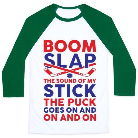 Virgin Teez  Baseball Tee Unisex Classic Baseball Tee / x-small / White/Dark Green BOOM SLAP THE SOUND OF MY STICK UNISEX CLASSIC BASEBALL TEE