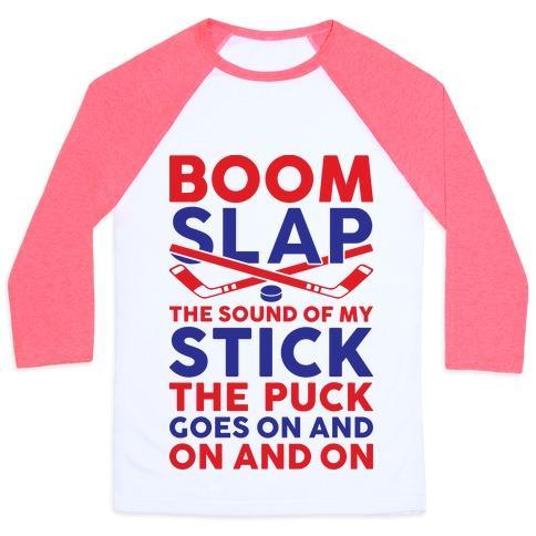 Virgin Teez  Baseball Tee Unisex Classic Baseball Tee / x-small / White/Neon Pink BOOM SLAP THE SOUND OF MY STICK UNISEX CLASSIC BASEBALL TEE