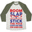 Virgin Teez  Baseball Tee Unisex Tri-Blend Baseball Tee / small / Oatmeal / Moss BOOM SLAP THE SOUND OF MY STICK UNISEX TRI-BLEND BASEBALL TEE