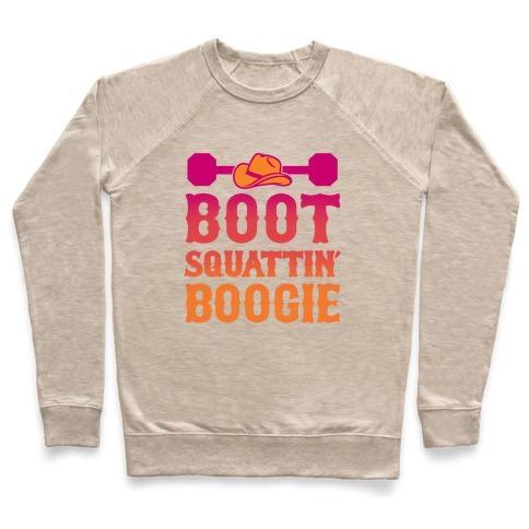Virgin Teez  Pullover Crewneck Sweatshirt / x-small / Heathered Oatmeal BOOT SQUATTIN' BOOGIE CREWNECK SWEATSHIRT