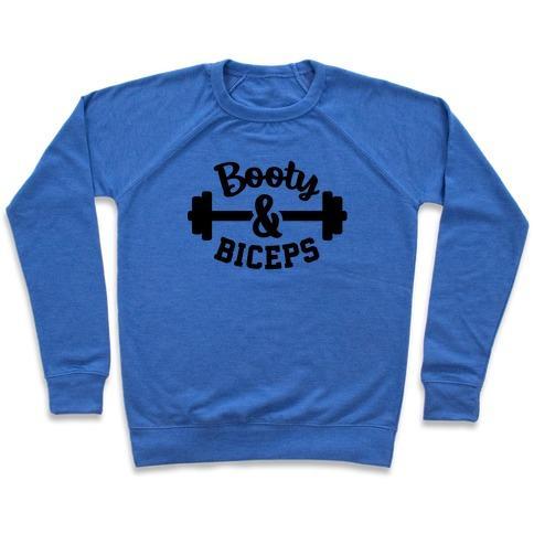 Virgin Teez  Pullover Crewneck Sweatshirt / x-small / Heathered Blue BOOTY AND BICEPS CREWNECK SWEATSHIRT