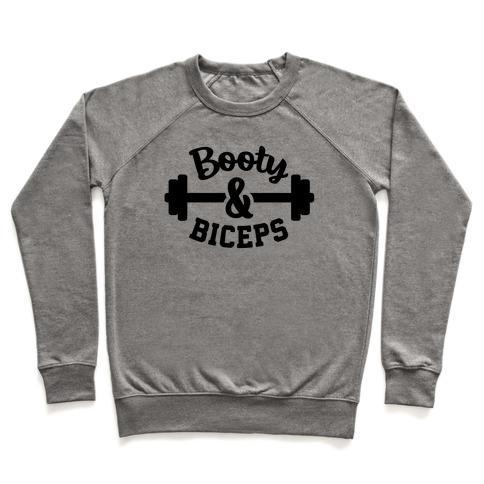 Virgin Teez  Pullover Crewneck Sweatshirt / x-small / Heathered Gray BOOTY AND BICEPS CREWNECK SWEATSHIRT