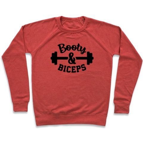 Virgin Teez  Pullover Crewneck Sweatshirt / x-small / Heathered Red BOOTY AND BICEPS CREWNECK SWEATSHIRT