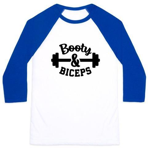 Virgin Teez  Baseball Tee Unisex Classic Baseball Tee / x-small / White/Blue BOOTY AND BICEPS UNISEX CLASSIC BASEBALL TEE
