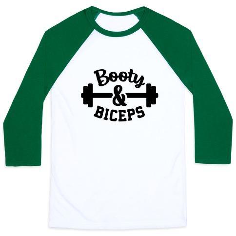Virgin Teez  Baseball Tee Unisex Classic Baseball Tee / x-small / White/Dark Green BOOTY AND BICEPS UNISEX CLASSIC BASEBALL TEE