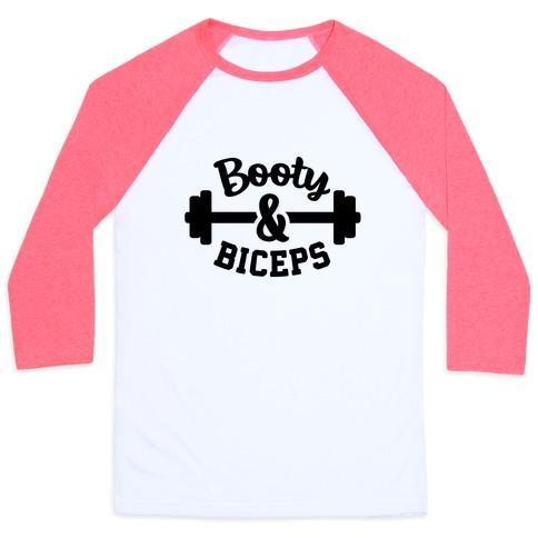 Virgin Teez  Baseball Tee Unisex Classic Baseball Tee / x-small / White/Neon Pink BOOTY AND BICEPS UNISEX CLASSIC BASEBALL TEE