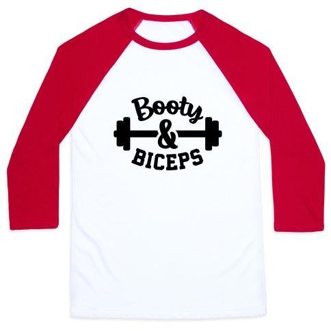 Virgin Teez  Baseball Tee Unisex Classic Baseball Tee / x-small / White/Red BOOTY AND BICEPS UNISEX CLASSIC BASEBALL TEE