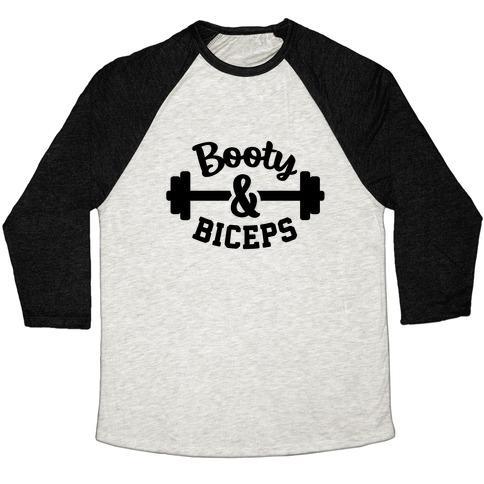 Virgin Teez  Baseball Tee Unisex Tri-Blend Baseball Tee / small / Oatmeal / Black BOOTY AND BICEPS UNISEX TRI-BLEND BASEBALL TEE