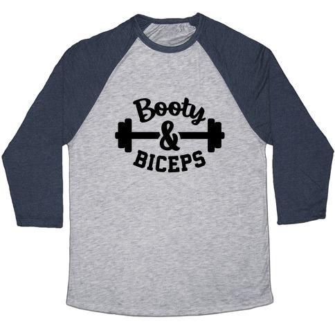 Virgin Teez  Baseball Tee Unisex Tri-Blend Baseball Tee / small / Athletic Gray / Navy BOOTY AND BICEPS UNISEX TRI-BLEND BASEBALL TEE
