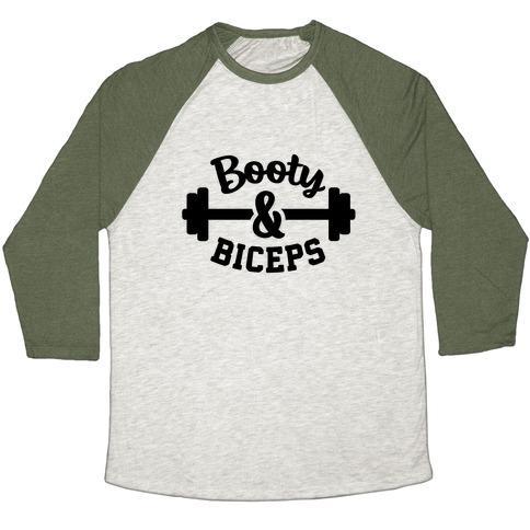 Virgin Teez  Baseball Tee Unisex Tri-Blend Baseball Tee / small / Oatmeal / Moss BOOTY AND BICEPS UNISEX TRI-BLEND BASEBALL TEE