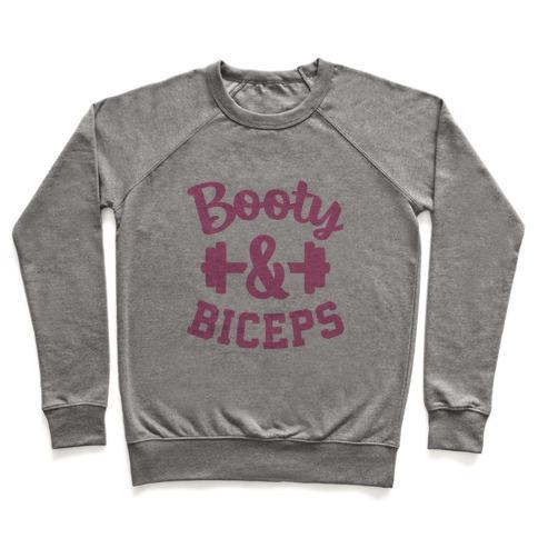 Virgin Teez  Pullover Crewneck Sweatshirt / x-small / Heathered Gray BOOTY & BICEPS CREWNECK SWEATSHIRT