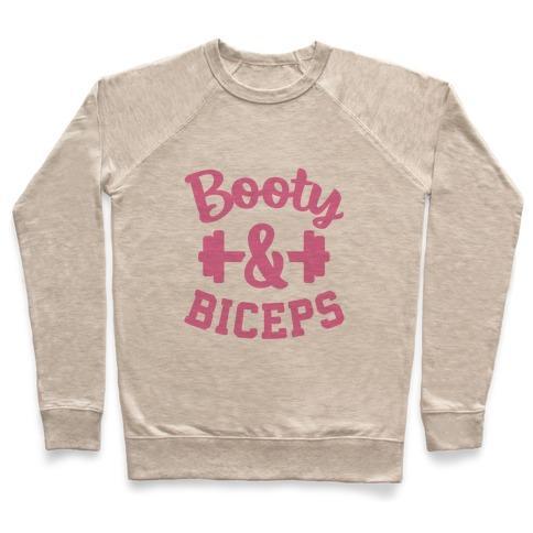 Virgin Teez  Pullover Crewneck Sweatshirt / x-small / Heathered Oatmeal BOOTY & BICEPS CREWNECK SWEATSHIRT
