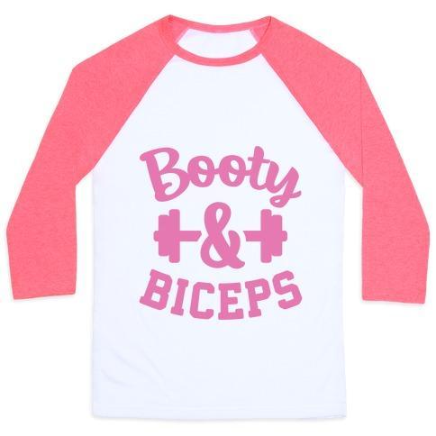 Virgin Teez  Baseball Tee Unisex Classic Baseball Tee / x-small / White/Neon Pink BOOTY & BICEPS UNISEX CLASSIC BASEBALL TEE