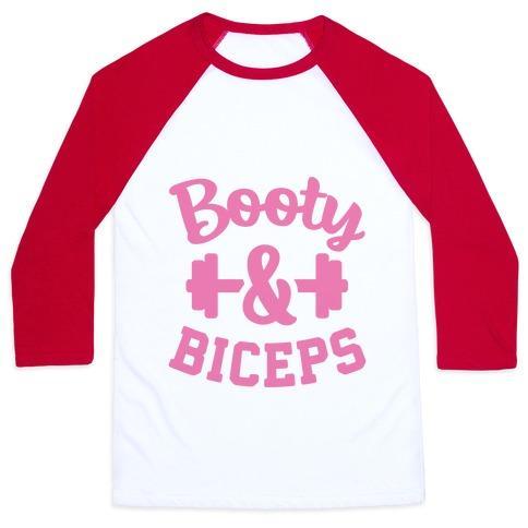 Virgin Teez  Baseball Tee Unisex Classic Baseball Tee / x-small / White/Red BOOTY & BICEPS UNISEX CLASSIC BASEBALL TEE
