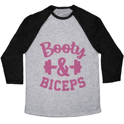 Virgin Teez  Baseball Tee Unisex Tri-Blend Baseball Tee / small / Athletic Gray / Black BOOTY & BICEPS UNISEX TRI-BLEND BASEBALL TEE