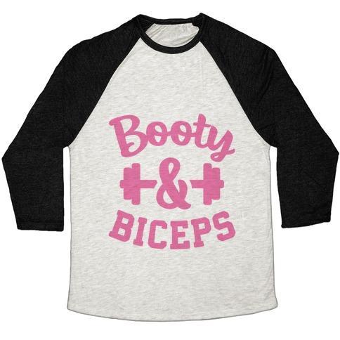 Virgin Teez  Baseball Tee Unisex Tri-Blend Baseball Tee / small / Oatmeal / Black BOOTY & BICEPS UNISEX TRI-BLEND BASEBALL TEE