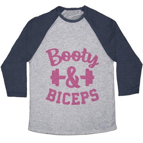 Virgin Teez  Baseball Tee Unisex Tri-Blend Baseball Tee / small / Athletic Gray / Navy BOOTY & BICEPS UNISEX TRI-BLEND BASEBALL TEE