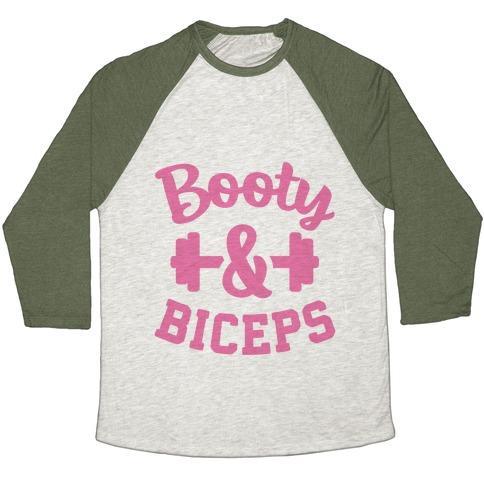Virgin Teez  Baseball Tee Unisex Tri-Blend Baseball Tee / small / Oatmeal / Moss BOOTY & BICEPS UNISEX TRI-BLEND BASEBALL TEE