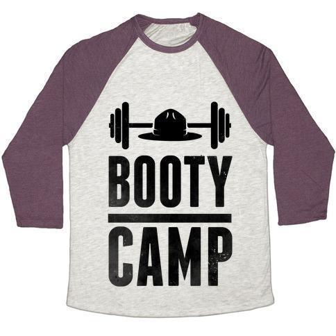 Virgin Teez  Baseball Tee Unisex Tri-Blend Baseball Tee / small / Oatmeal / Maroon BOOTY CAMP UNISEX TRI-BLEND BASEBALL TEE