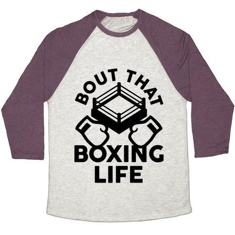 Virgin Teez  Baseball Tee Unisex Tri-Blend Baseball Tee / small / Oatmeal / Maroon BOUT THAT BOXING LIFE UNISEX TRI-BLEND BASEBALL TEE