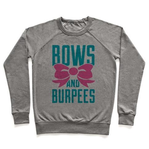 Virgin Teez  Pullover Crewneck Sweatshirt / x-small / Heathered Gray BOWS AND BURPEES CREWNECK SWEATSHIRT