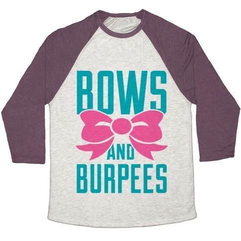 Virgin Teez  Baseball Tee Unisex Tri-Blend Baseball Tee / small / Oatmeal / Maroon BOWS AND BURPEES UNISEX TRI-BLEND BASEBALL TEE