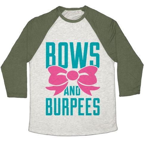 Virgin Teez  Baseball Tee Unisex Tri-Blend Baseball Tee / small / Oatmeal / Moss BOWS AND BURPEES UNISEX TRI-BLEND BASEBALL TEE