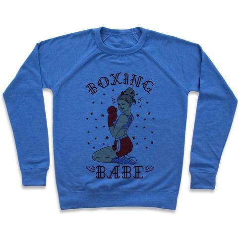 Virgin Teez  Pullover Crewneck Sweatshirt / x-small / Heathered Blue BOXING BABE CREWNECK SWEATSHIRT